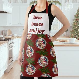 Love Peace Joy Christmas Photo Burgundy Red Apron