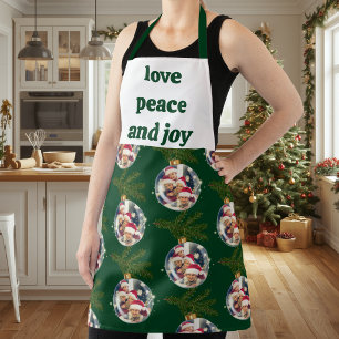 Love Peace Joy Christmas Photo Forest Green Apron