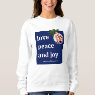 Love Peace Joy Christmas Photo Womens Navy Blue Sweatshirt