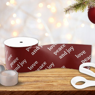 Love Peace Joy Christmas Typography Burgundy Red Grosgrain Ribbon