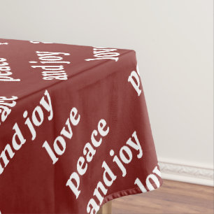 Love Peace Joy Christmas Typography White Burgundy Tablecloth
