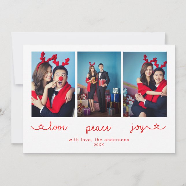 Love Peace Joy Cute Photo Collage Christmas Holiday Card (Front)