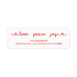 Love Peace Joy Cute Red Christmas Return Address