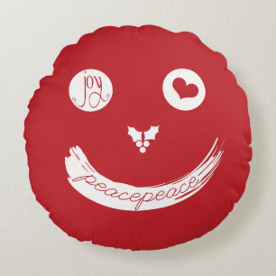 Love Peace Joy Funny Smiley Face Holiday Christmas Round Cushion