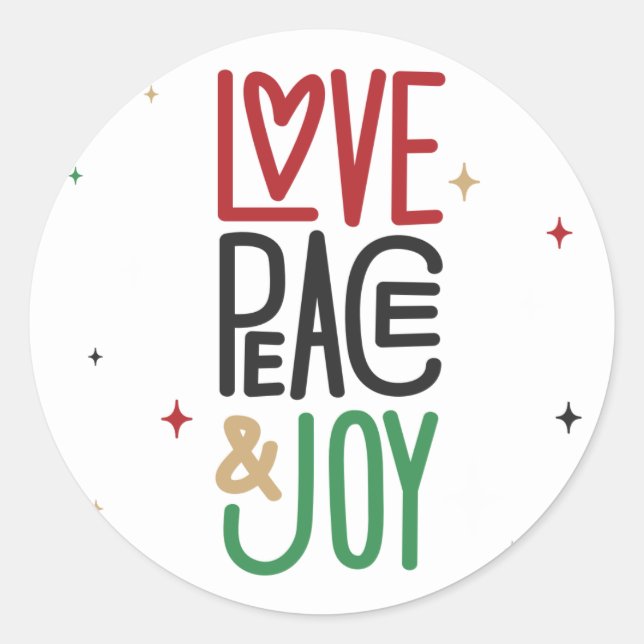 Love, Peace, & Joy Holiday Classic Round Sticker (Front)