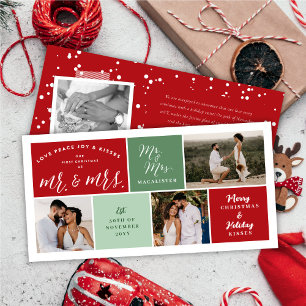 Love Peace Joy Kisses Colour Blocks 3 Photo Collag Holiday Card