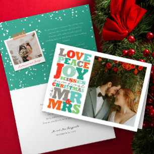 Love Peace Joy Kisses Colour Typography Christmas Holiday Card