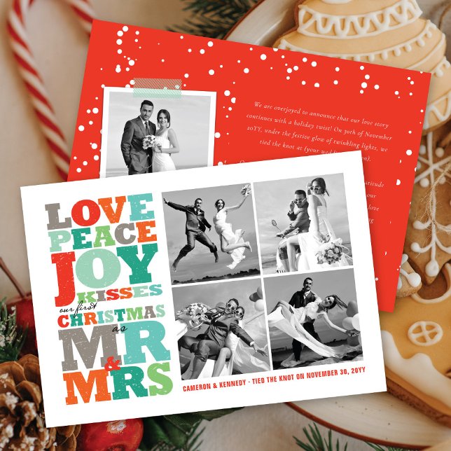 Love Peace Joy Kisses Mr & Mrs 1st Christmas Photo Holiday Card (Creator Uploaded)