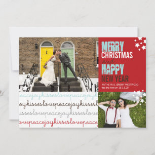 Love Peace Joy Kisses Mr & Mrs 1st Christmas Photo Holiday Card