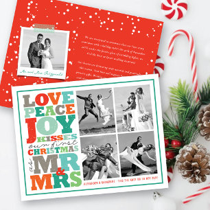 Love Peace Joy Kisses Mr & Mrs 1st Christmas Photo RSVP Card