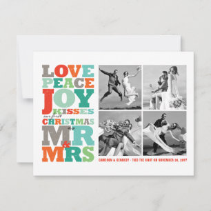 Love Peace Joy Kisses Mr & Mrs 1st Christmas Photo RSVP Card