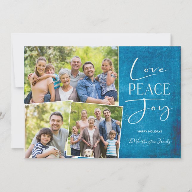 Love Peace Joy Modern Elegant Family Photo  Holida Holiday Card (Front)