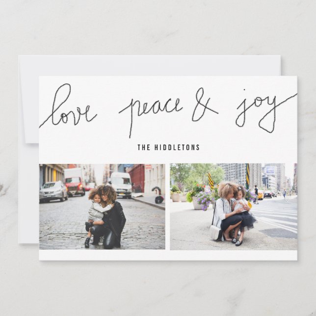 Love Peace Joy Modern Holiday Script Two Photo (Front)