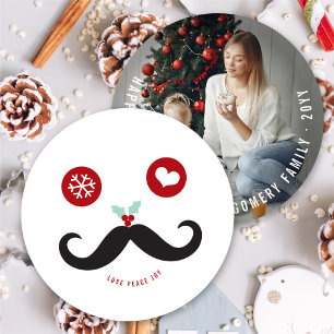 Love Peace Joy Moustache Holiday Photo Card