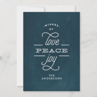 LOVE PEACE JOY Navy Chalk Holiday Christmas Card