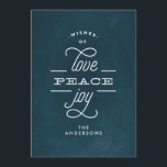 LOVE PEACE JOY Navy Chalk Holiday Christmas Card<br><div class="desc">LOVE PEACE JOY to you Holiday Christmas Card Navy Chalk and white.</div>