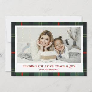 "Love, Peace & Joy" Plaid Holiday Photo Card