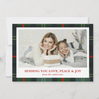 "Love, Peace & Joy" Plaid Holiday Photo Card