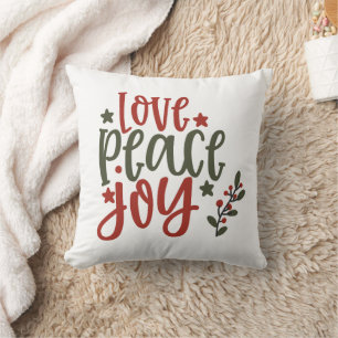 Love Peace Joy Red Green Christmas Holiday Cushion