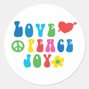 Love Peace Joy Round Stickers, Glossy Classic Round Sticker