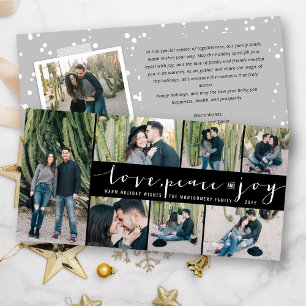 Love Peace Joy Simple Trendy Script Modern 7 Photo Holiday Card