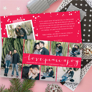 Love Peace Joy Simple Trendy Script Modern 7 Photo Holiday Card