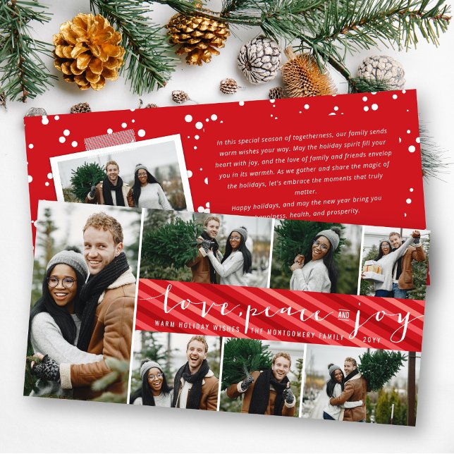 Love Peace Joy Simple Trendy Script Modern 7 Photo Holiday Card (Creator Uploaded)