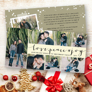 Love Peace Joy Simple Trendy Script Modern 7 Photo Holiday Card