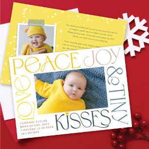 Love Peace Joy Tiny Kisses Baby's 1st Christmas Holiday Card