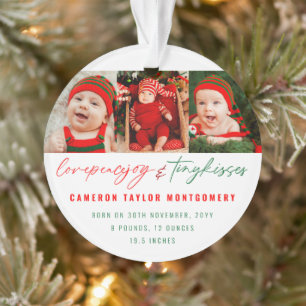 Love Peace Joy & Tiny Kisses Baby's 1st Christmas Ornament