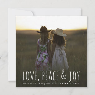 Love Peace & Joy Whimsical Script Christmas Photo Holiday Card