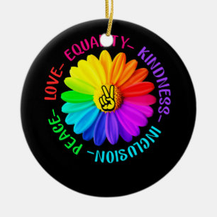 Love Peace Kindness Inclusion Peace Sign Daisy Ceramic Tree Decoration