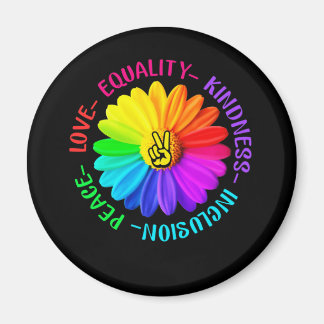 Love Peace Kindness Inclusion Peace Sign Daisy Magnet