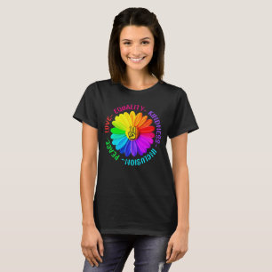Love Peace Kindness Inclusion Peace Sign Daisy T-Shirt