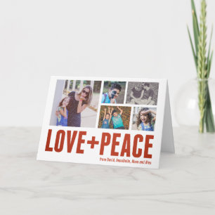 Love + Peace Modern Minimal 5-Photo Holiday Card