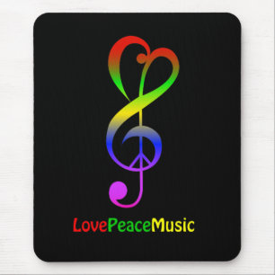 Love peace music hippie treble clef mouse mat