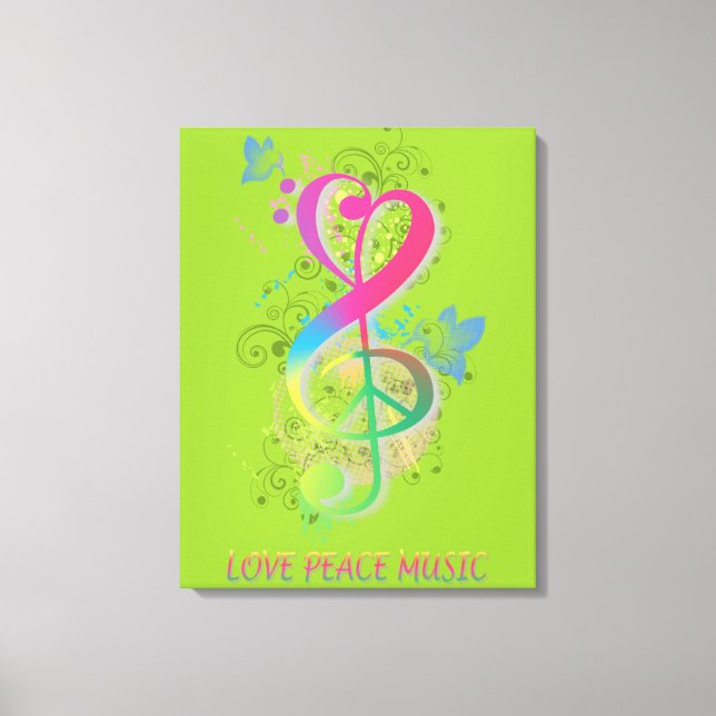 Love Peace Music Splatter swirls flowers birds Canvas Print (Front)
