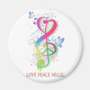 Love Peace Music Splatter swirls flowers birds Magnet