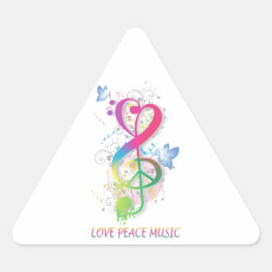 Love Peace Music Splatter swirls flowers birds Triangle Sticker