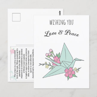 "Love & Peace" Origami Crane Postcard