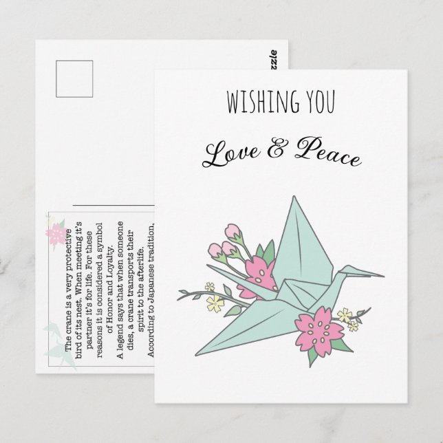 "Love & Peace" Origami Crane Postcard (Front/Back)