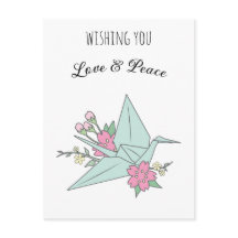 "Love & Peace" Origami Crane Postcard