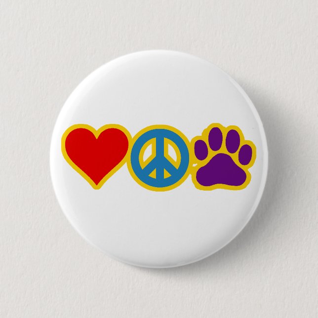 Love Peace Paw 6 Cm Round Badge (Front)