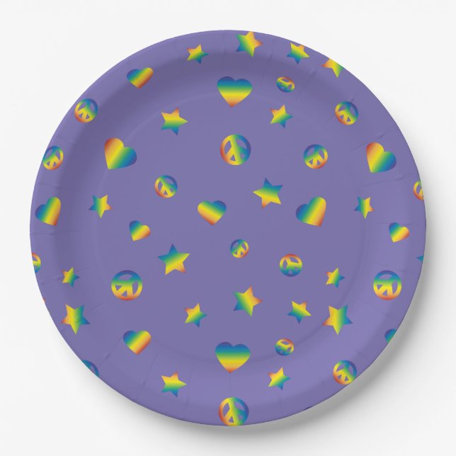 Love Peace Pride Rainbow Paper Plate (Front)