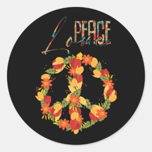 Love Peace Retro 60s 70s Floral Hippie Peace Sign Classic Round Sticker