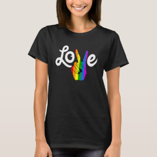 Love  Peace Sign Hand LGBT Gay Pride Flag LGBTQ Ra T-Shirt
