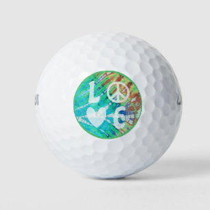 Love Peace Sign Heart Fun Hippie Boho Teal Tie Dye Golf Balls