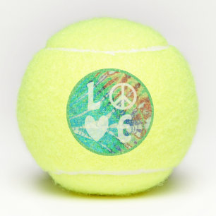 Love Peace Sign Heart Fun Hippie Boho Teal Tie Dye Tennis Balls