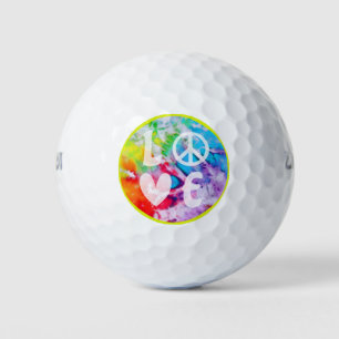 Love Peace Sign Heart Watercolor Rainbow Tie Dye Golf Balls