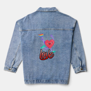 Love Peace Sign With Rainbow Colours Lgbt Lesbian  Denim Jacket
